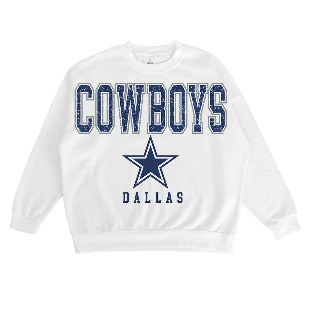 Dallas Cowboys Gameday Couture Women's Sunday Drives Oversized Crewneck Pullover Sweatshirt – White