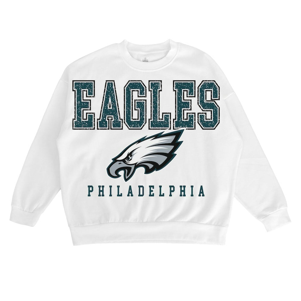 Philadelphia Eagles Gameday Couture Women's Sunday Drives Oversized Crewneck Pullover Sweatshirt – White