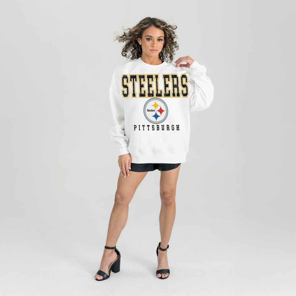 Pittsburgh Steelers Gameday Couture Women's Sunday Drives Oversized Crewneck Pullover Sweatshirt – White