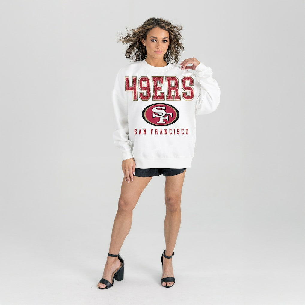 San Francisco 49ers Gameday Couture Women's Sunday Drives Oversized Crewneck Pullover Sweatshirt – White