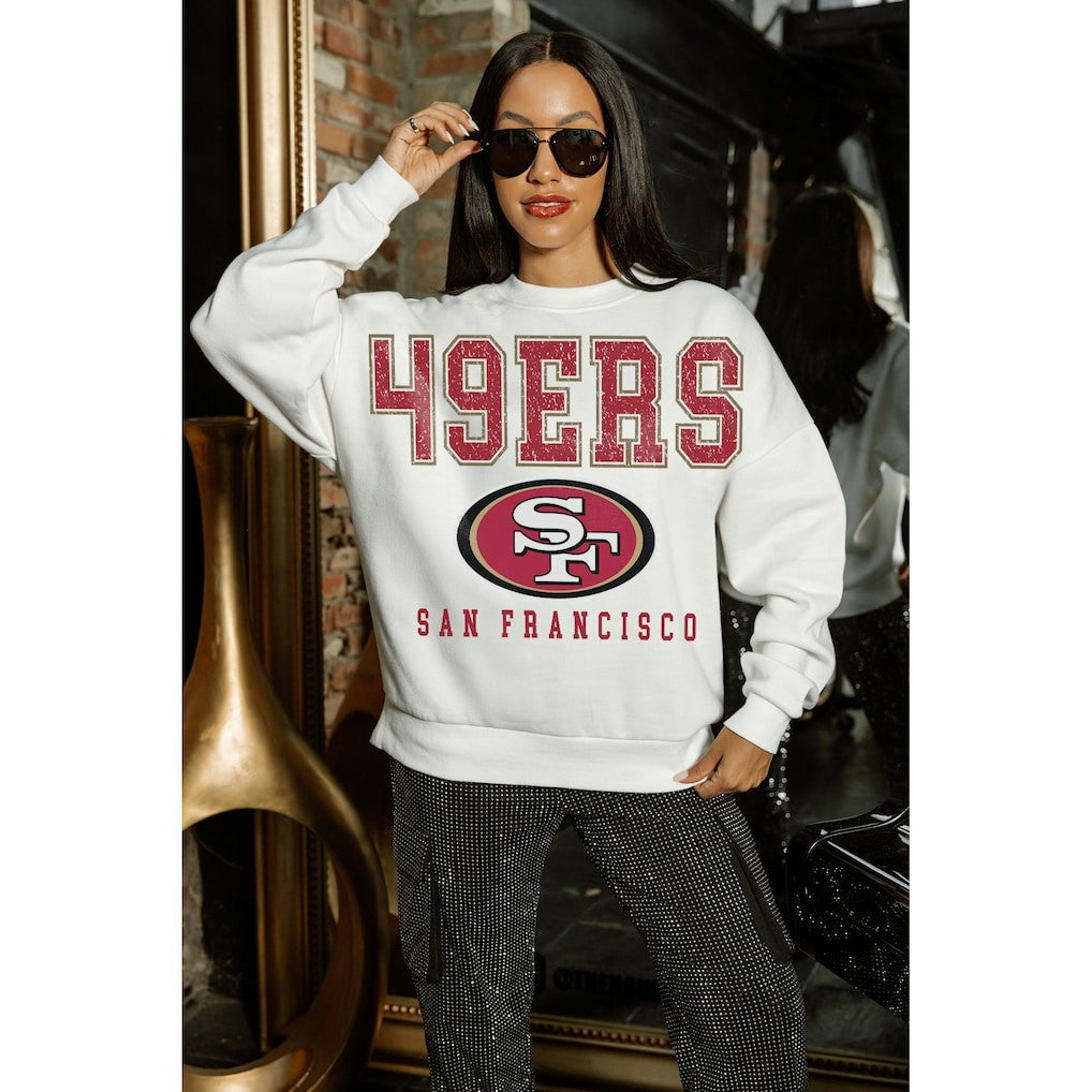 San Francisco 49ers Gameday Couture Women's Sunday Drives Oversized Crewneck Pullover Sweatshirt – White