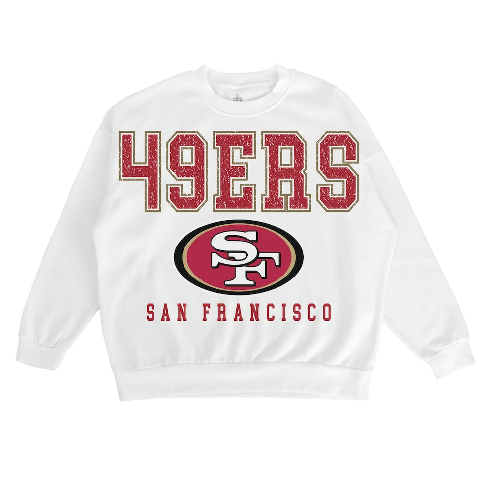 San Francisco 49ers Gameday Couture Women's Sunday Drives Oversized Crewneck Pullover Sweatshirt – White