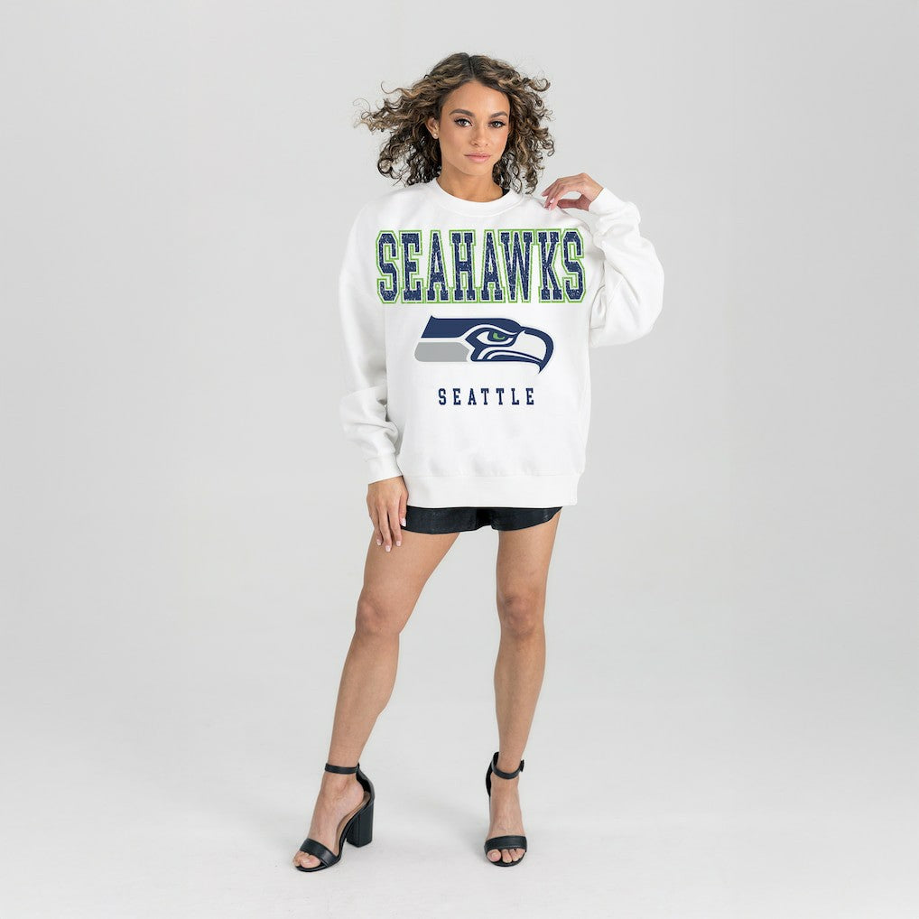 Seattle Seahawks Gameday Couture Women's Sunday Drives Oversized Crewneck Pullover Sweatshirt – White