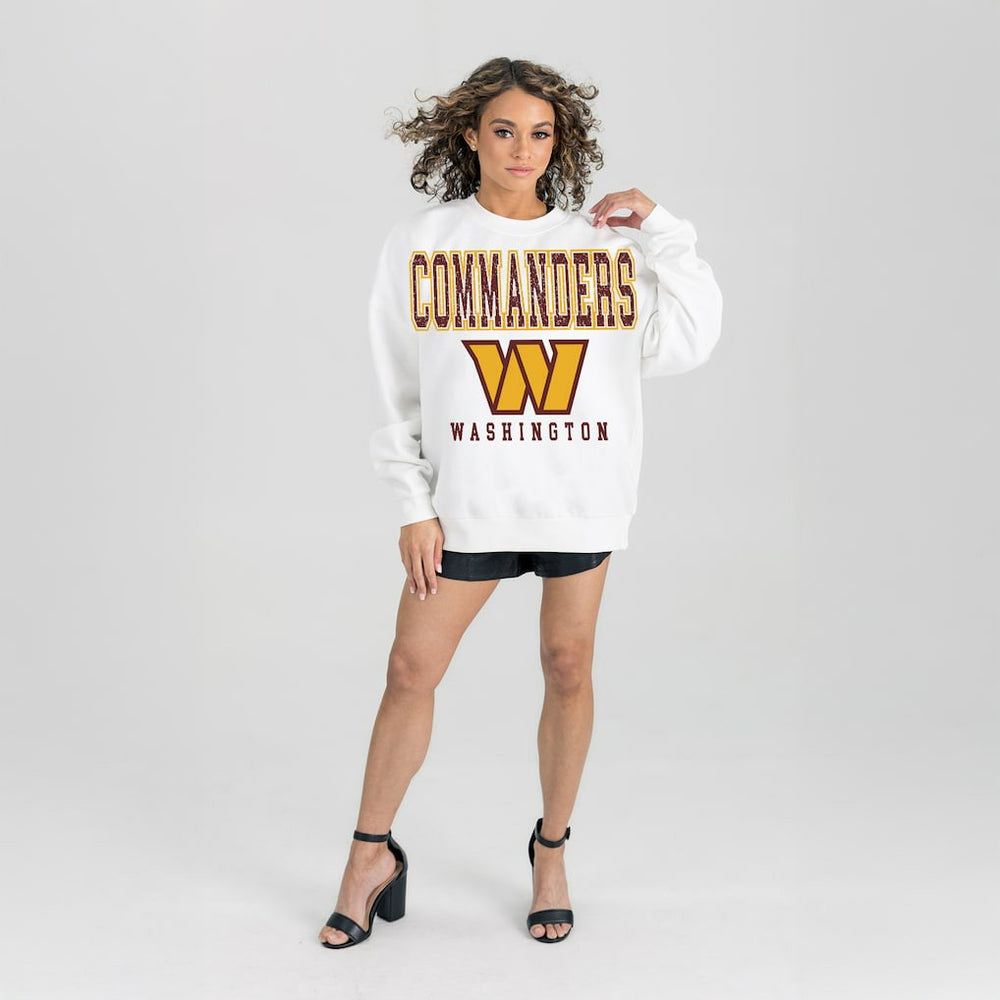 Washington Commanders Gameday Couture Women's Sunday Drives Oversized Crewneck Pullover Sweatshirt – White