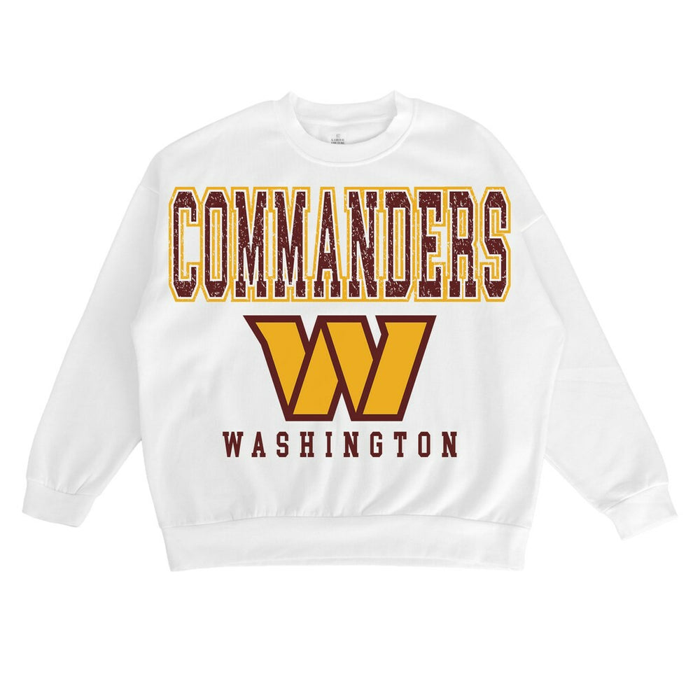 Washington Commanders Gameday Couture Women's Sunday Drives Oversized Crewneck Pullover Sweatshirt – White