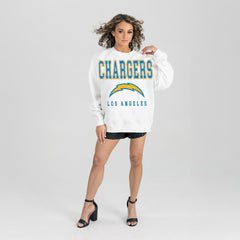 Los Angeles Chargers Gameday Couture Women's Sunday Drives Oversized Crewneck Pullover Sweatshirt – White
