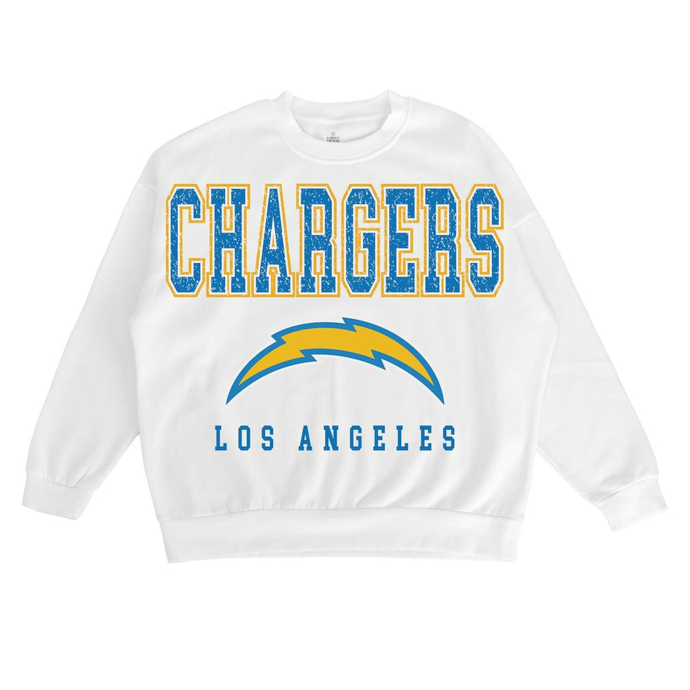 Los Angeles Chargers Gameday Couture Women's Sunday Drives Oversized Crewneck Pullover Sweatshirt – White