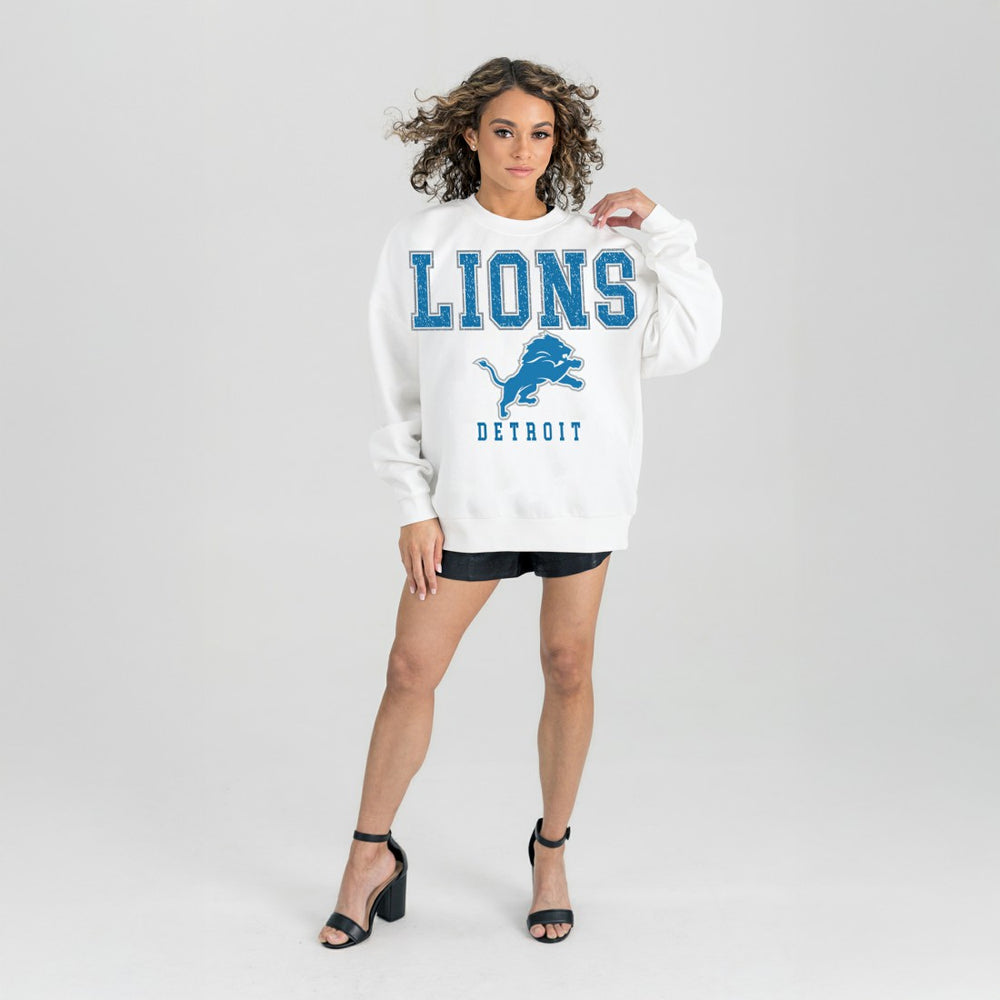 Detroit Lions Gameday Couture Women's Sunday Drives Oversized Crewneck Pullover Sweatshirt – White