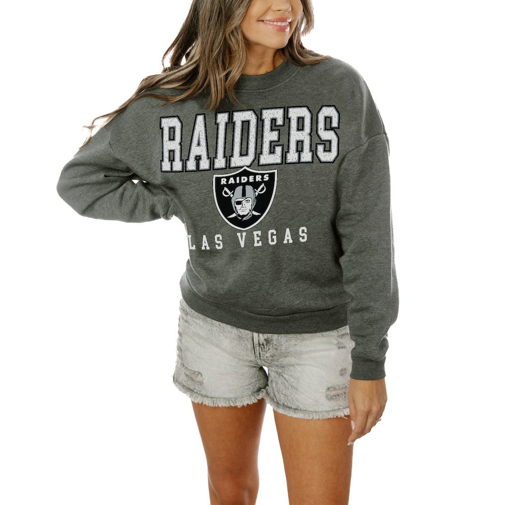 Las Vegas Raiders Gameday Couture Women's Oversized Bring The Energy Pullover Sweatshirt – Charcoal