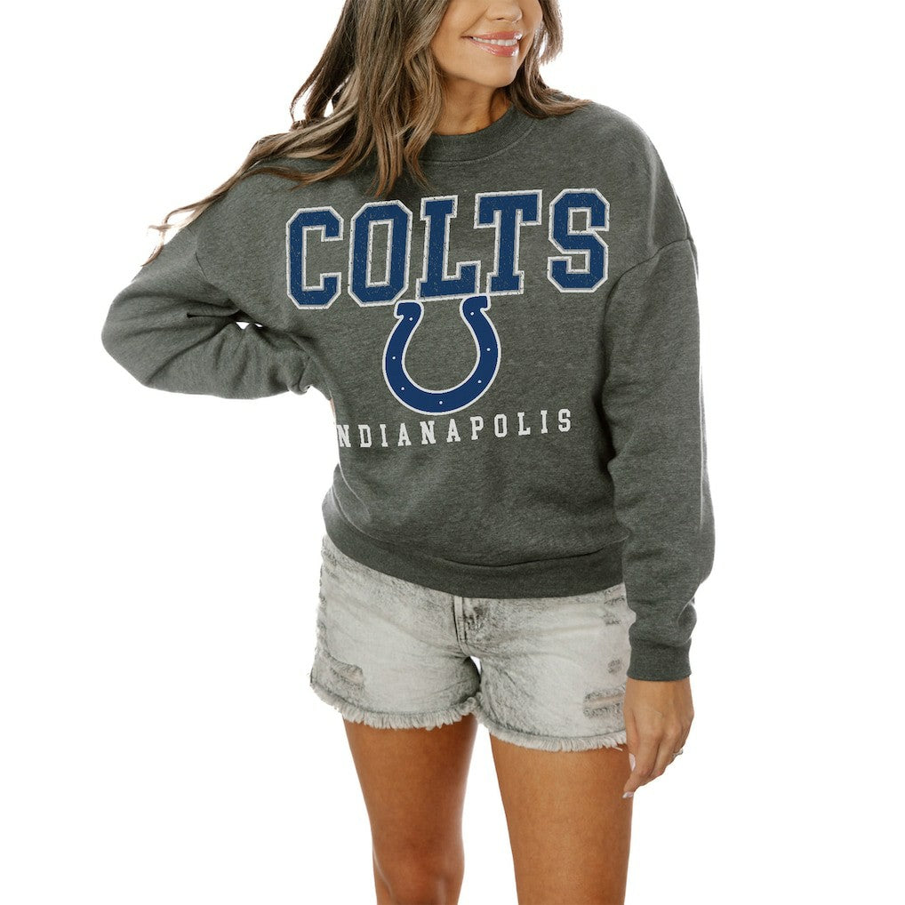 Indianapolis Colts Gameday Couture Women's Oversized Bring The Energy Pullover Sweatshirt – Charcoal