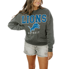 Detroit Lions Gameday Couture Women's Oversized Bring The Energy Pullover Sweatshirt – Charcoal