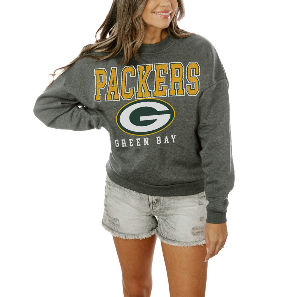 Green Bay Packers Gameday Couture Women's Oversized Bring The Energy Pullover Sweatshirt – Charcoal