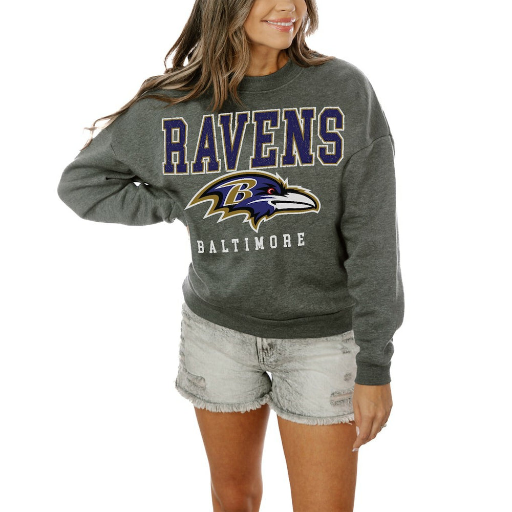 Baltimore Ravens Gameday Couture Women's Oversized Bring The Energy Pullover Sweatshirt – Charcoal