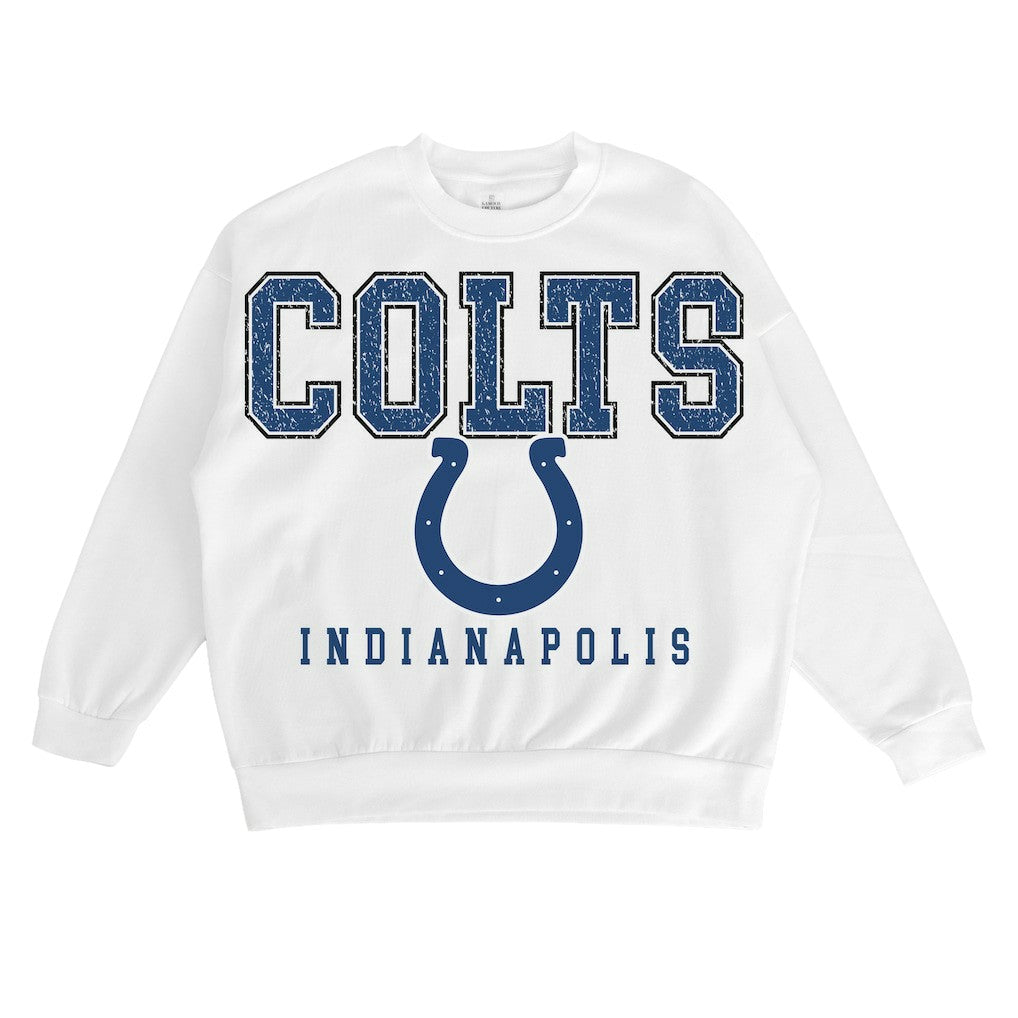 Indianapolis Colts Gameday Couture Women's Sunday Drives Oversized Crewneck Pullover Sweatshirt – White