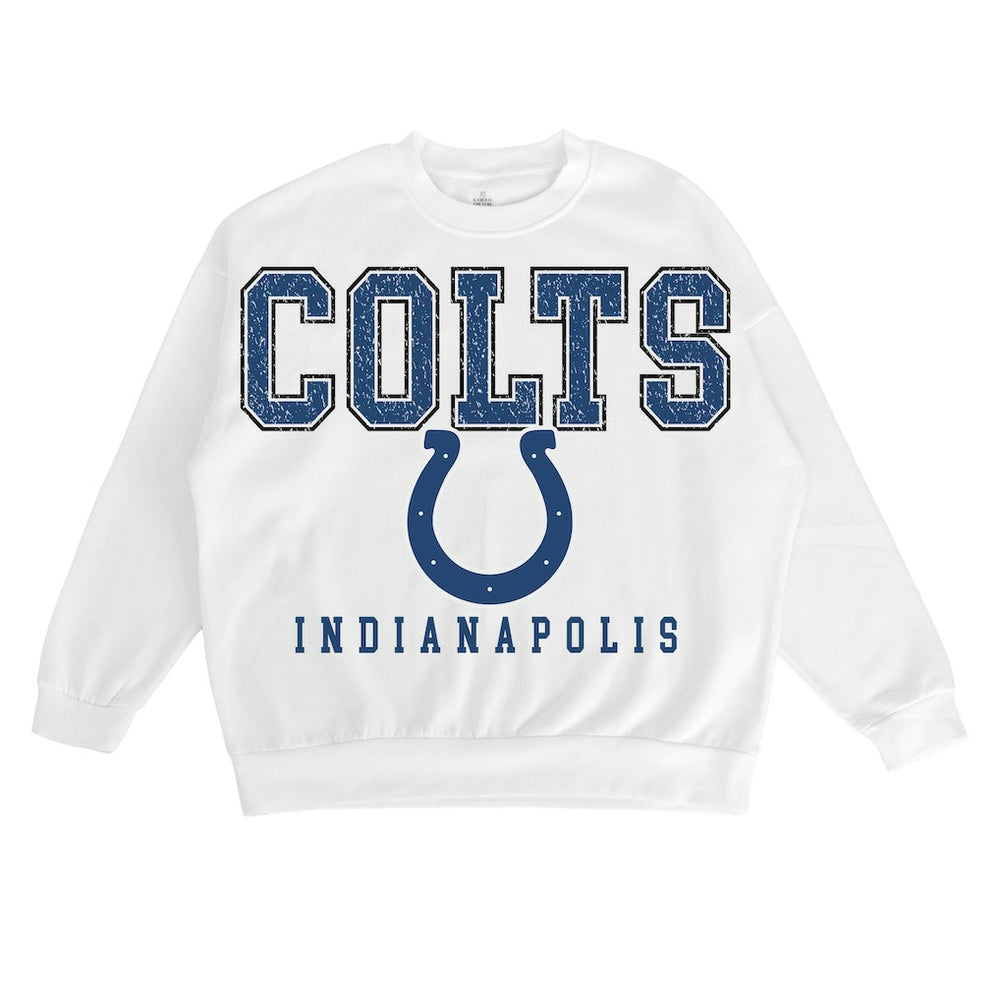 Indianapolis Colts Gameday Couture Women's Sunday Drives Oversized Crewneck Pullover Sweatshirt – White