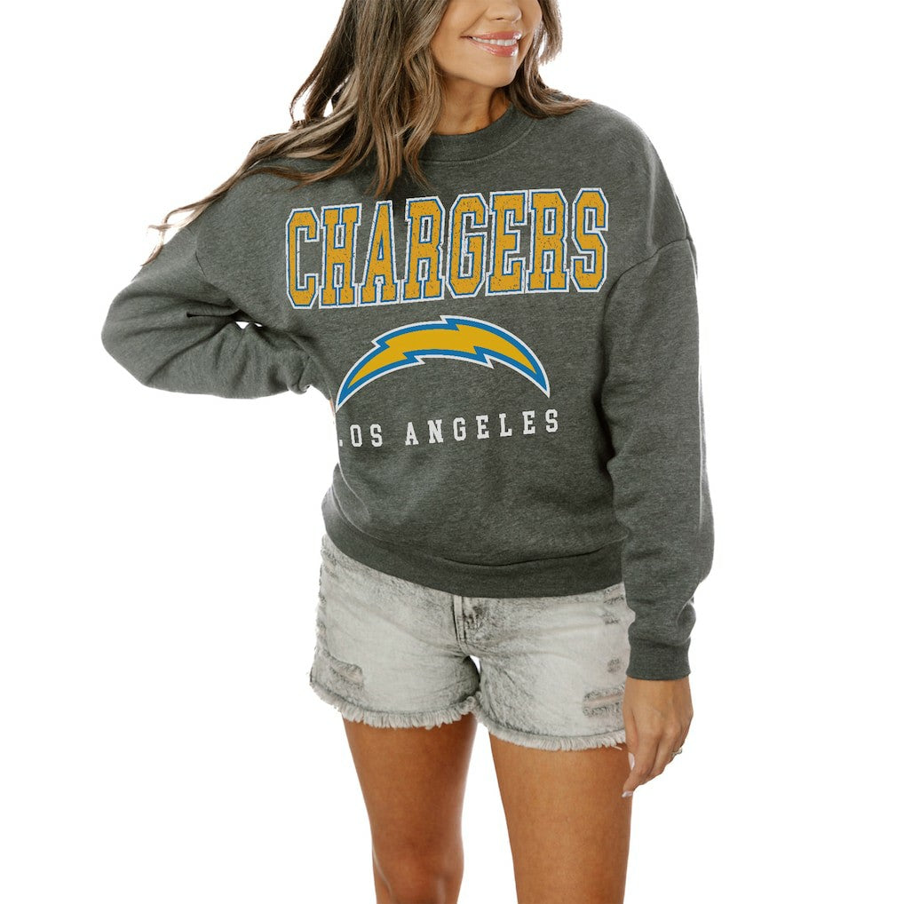 Los Angeles Chargers Gameday Couture Women's Oversized Bring The Energy Pullover Sweatshirt – Charcoal