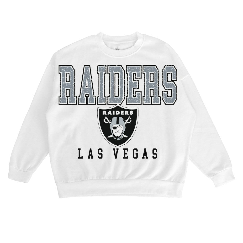 Las Vegas Raiders Gameday Couture Women's Sunday Drives Oversized Crewneck Pullover Sweatshirt – White