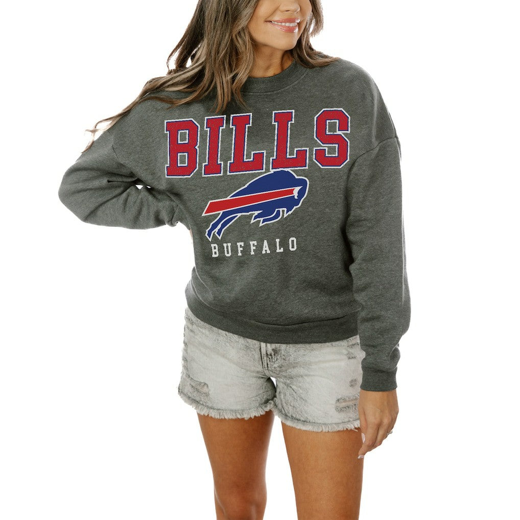 Buffalo Bills Gameday Couture Women's Oversized Bring The Energy Pullover Sweatshirt – Charcoal