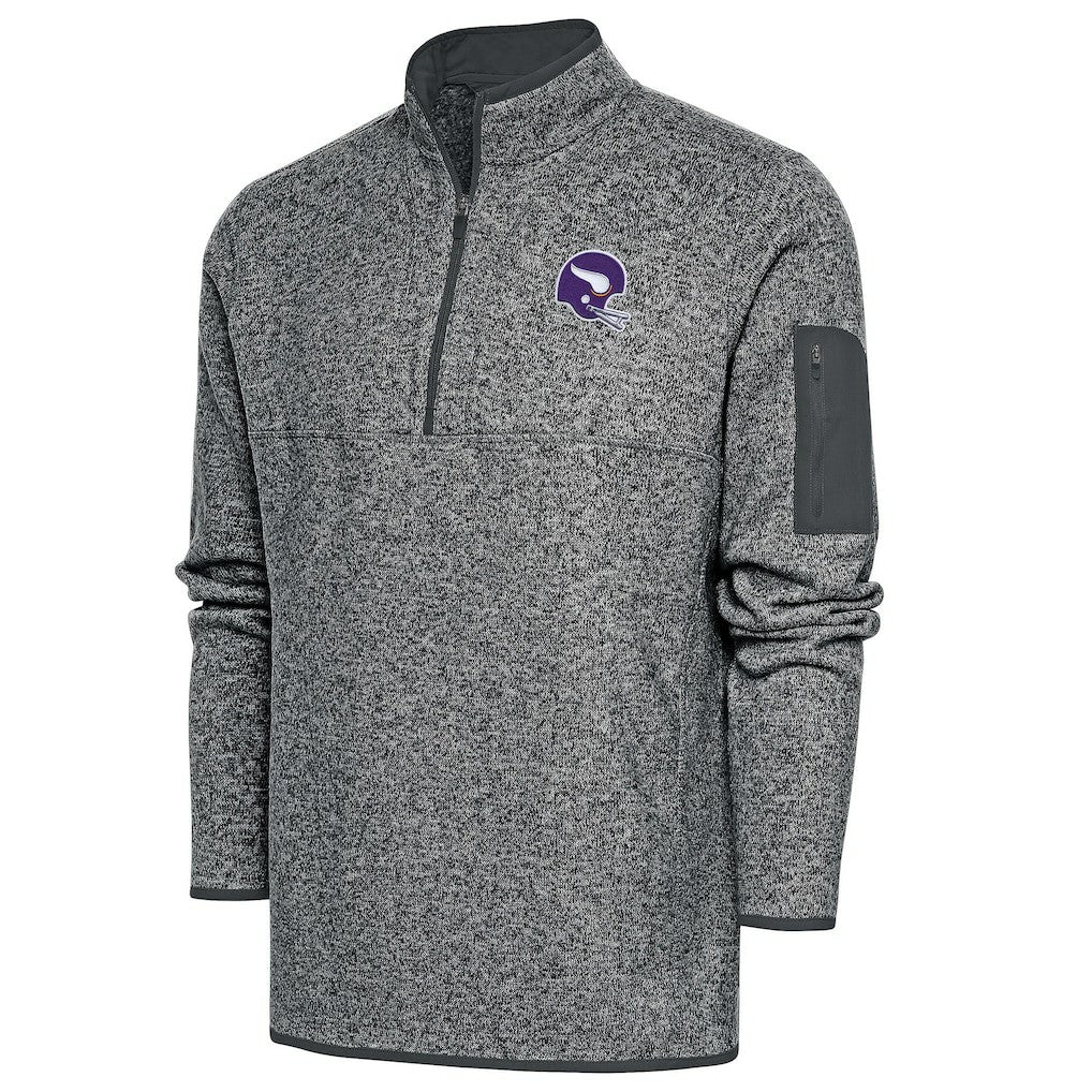 Minnesota Vikings Antigua Fortune Quarter-Zip Pullover Jacket Heather Charcoal