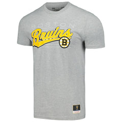 NHL Boston Bruins Mitchell & Ness 100th Anniversary Script Sweep T-Shirt - Heather Gray