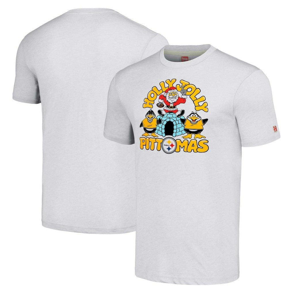 Pittsburgh Steelers Homage Unisex Holiday Tri-Blend T-Shirt Gray