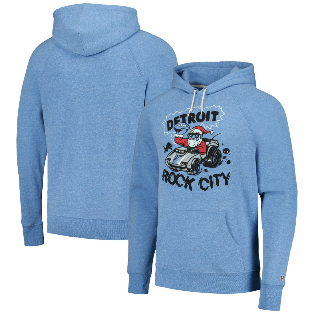 Detroit Lions Homage Unisex Holiday Raglan Tri-Blend Pullover Hoodie Light Blue