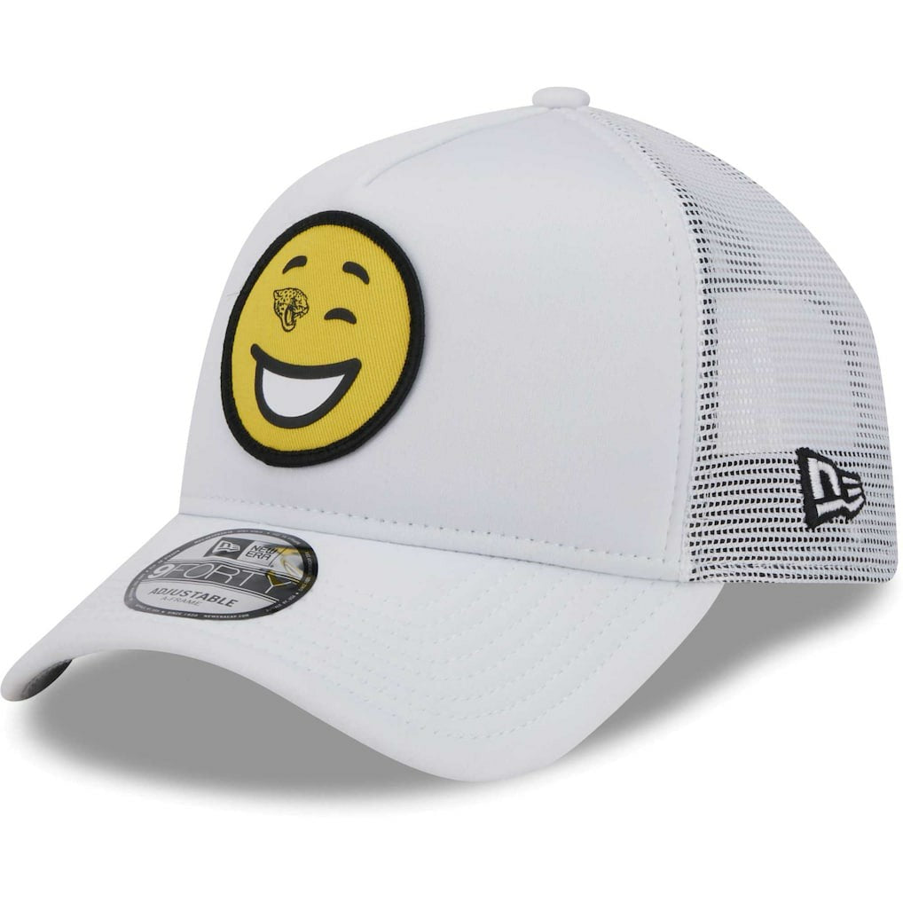 Jacksonville Jaguars New Era Happy A-Frame Trucker 9FORTY Snapback Hat White