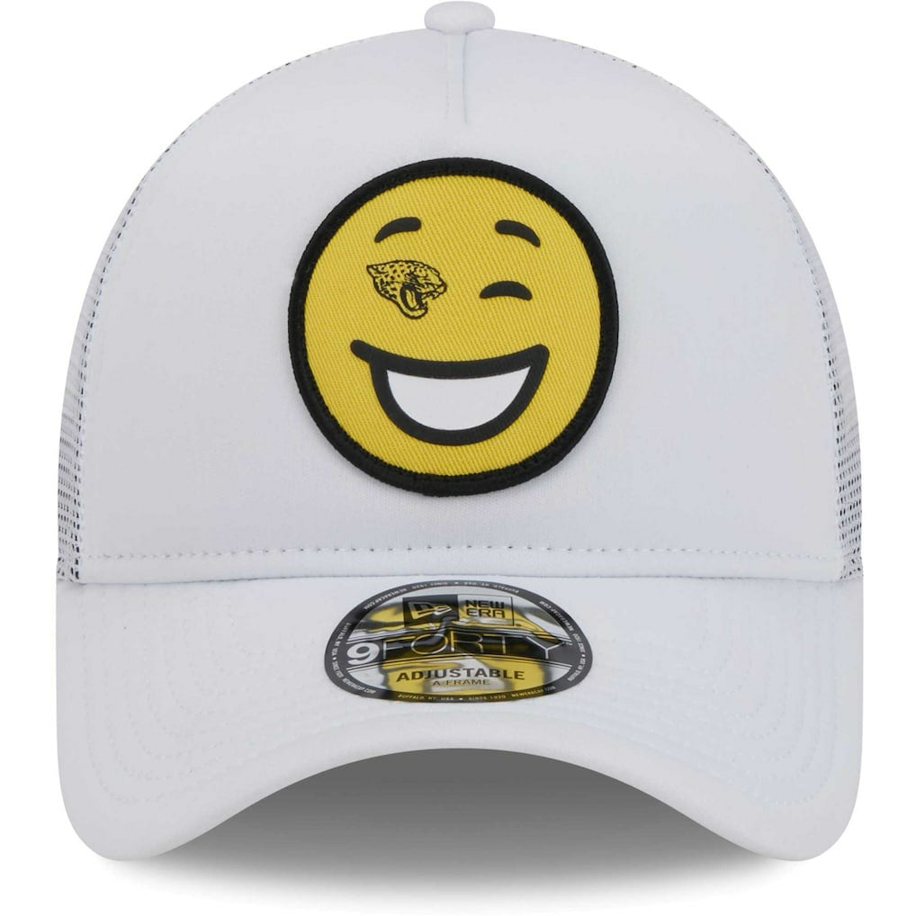Jacksonville Jaguars New Era Happy A-Frame Trucker 9FORTY Snapback Hat White