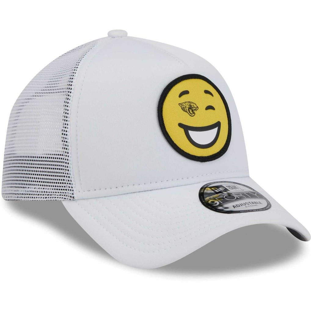 Jacksonville Jaguars New Era Happy A-Frame Trucker 9FORTY Snapback Hat White