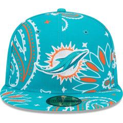 Miami Dolphins New Era Paisley 59FIFTY Fitted Hat Aqua