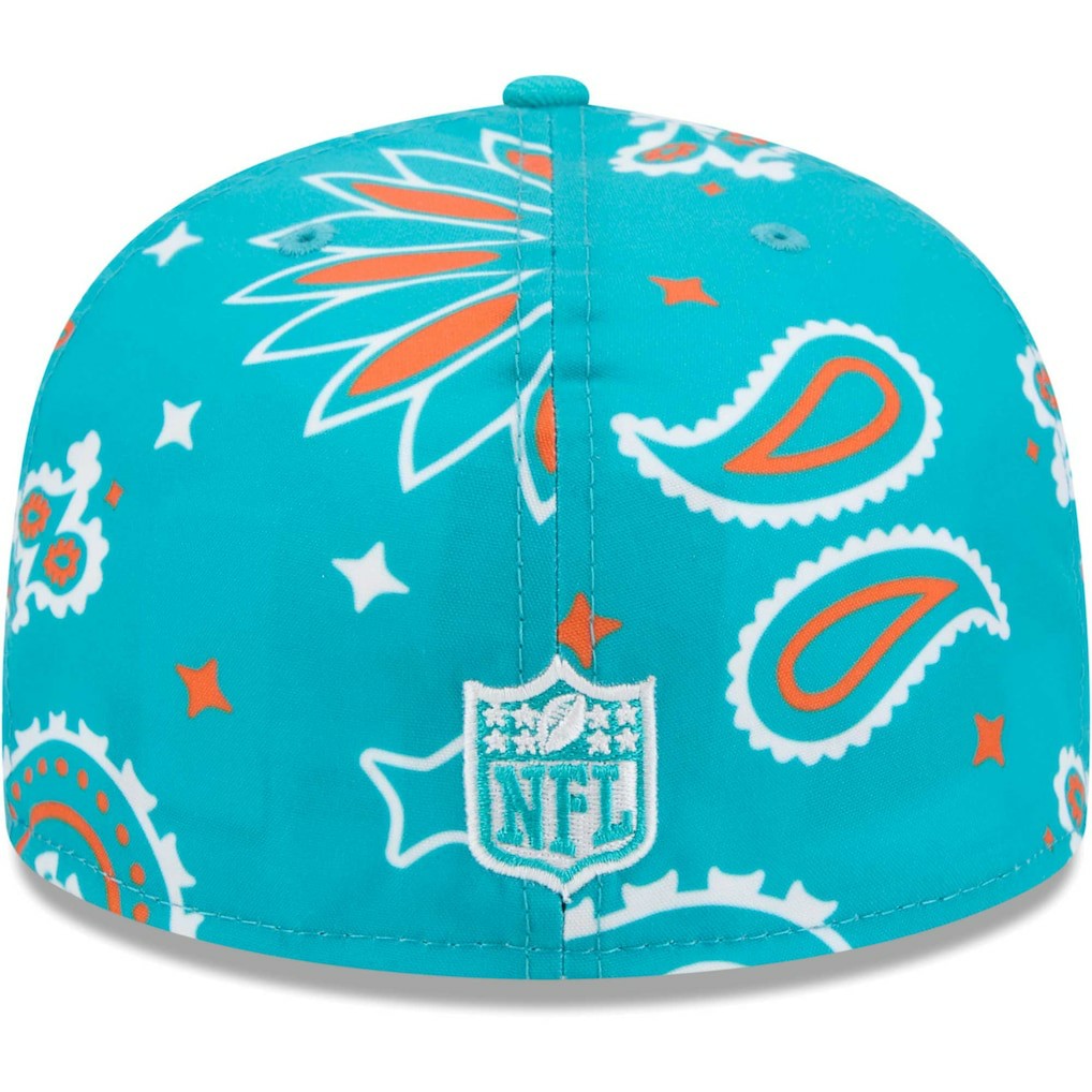 Miami Dolphins New Era Paisley 59FIFTY Fitted Hat Aqua