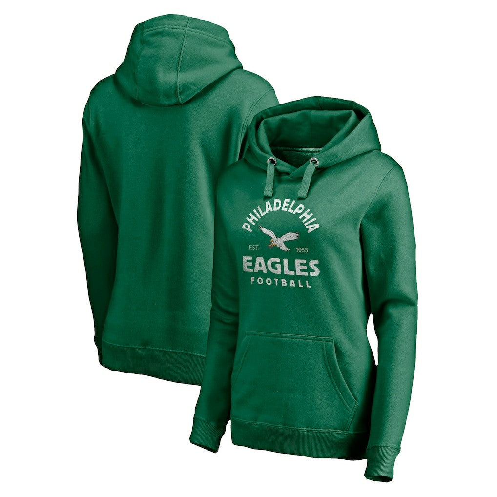 Philadelphia Eagles Women's Gridiron Classics Vintage Arch Pullover Hoodie Kelly Green
