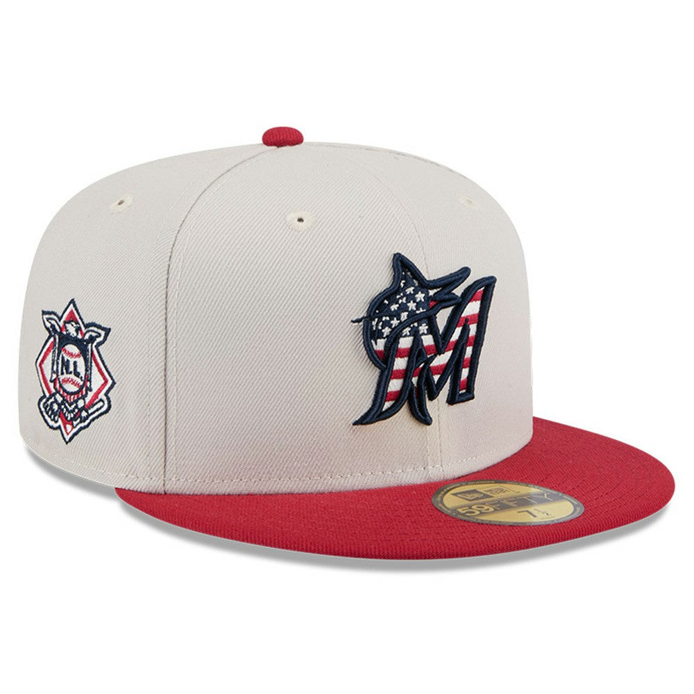 Miami Marlins New Era 2024 Fourth of July 59FIFTY Fitted Hat - Khaki/Red Hats