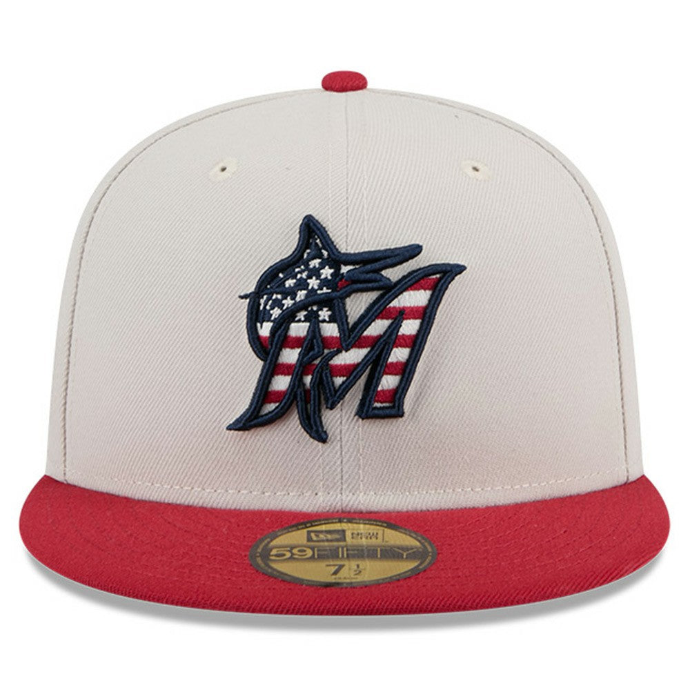 Miami Marlins New Era 2024 Fourth of July 59FIFTY Fitted Hat - Khaki/Red Hats