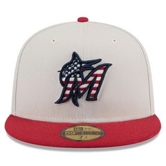 Miami Marlins New Era 2024 Fourth of July 59FIFTY Fitted Hat - Khaki/Red Hats