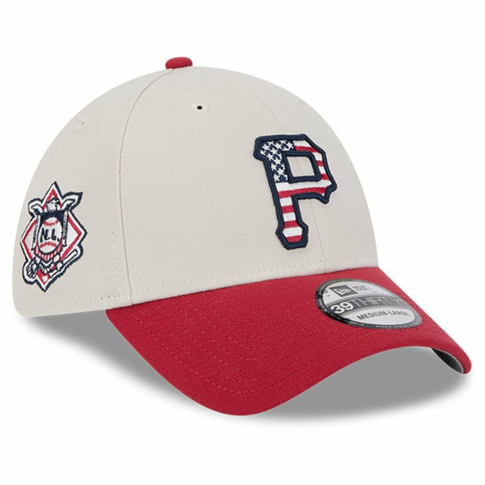 Pittsburgh Pirates New Era 2024 Fourth of July 39THIRTY Flex Hat - Khaki/Red Hats