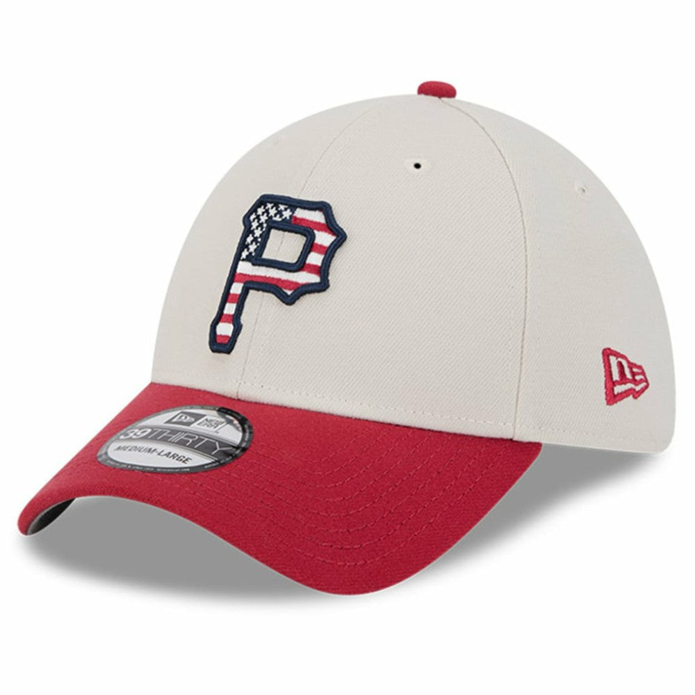 Pittsburgh Pirates New Era 2024 Fourth of July 39THIRTY Flex Hat - Khaki/Red Hats