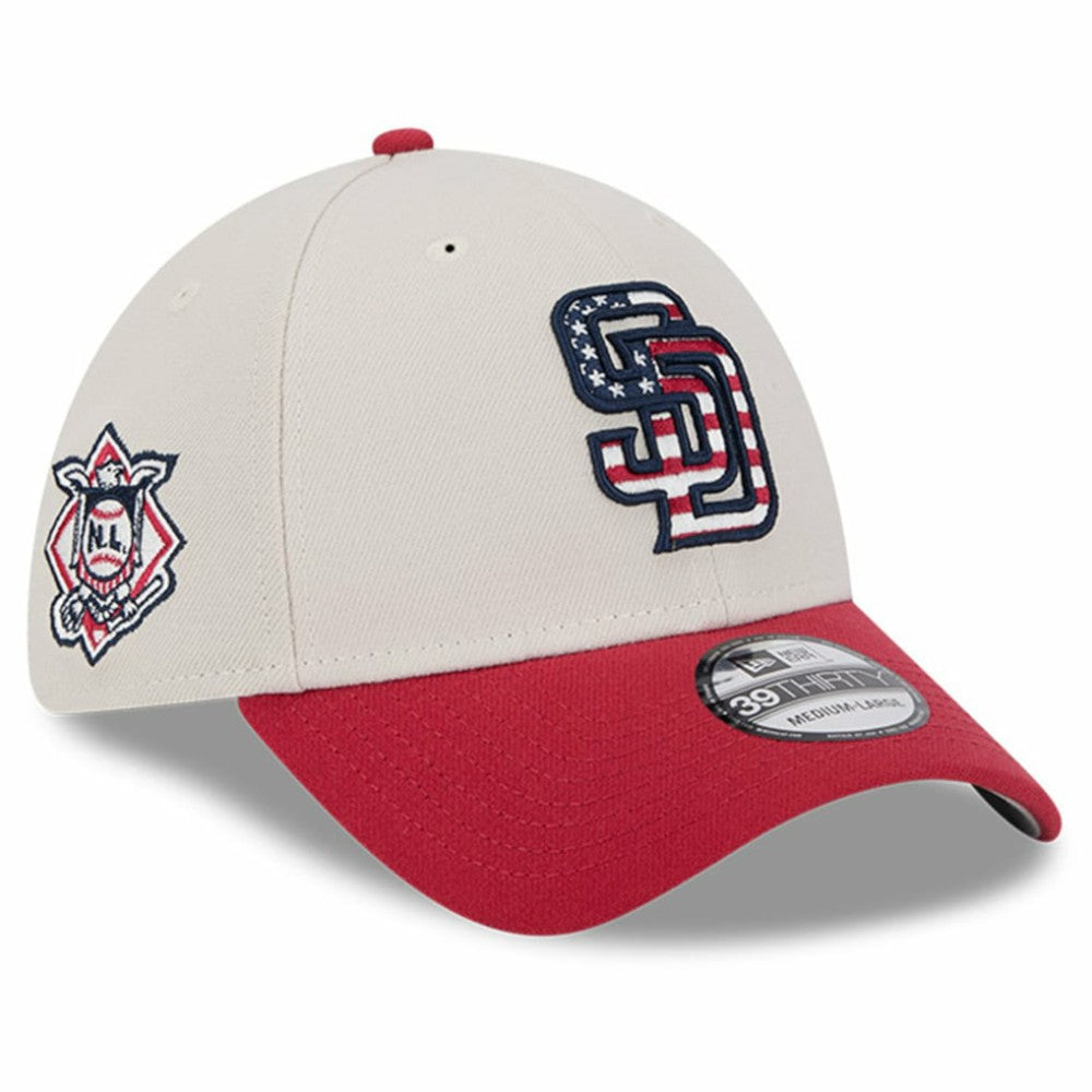 San Diego Padres New Era 2024 Fourth of July 39THIRTY Flex Hat - Khaki/Red Hats