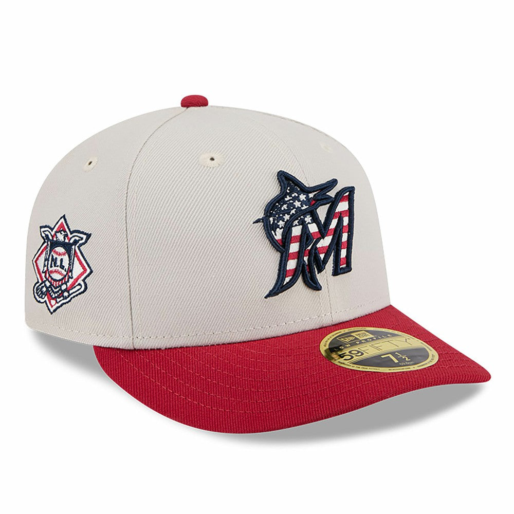 Miami Marlins New Era 2024 Fourth of July Low Profile 59FIFTY Fitted Hat - Khaki/Red Hats