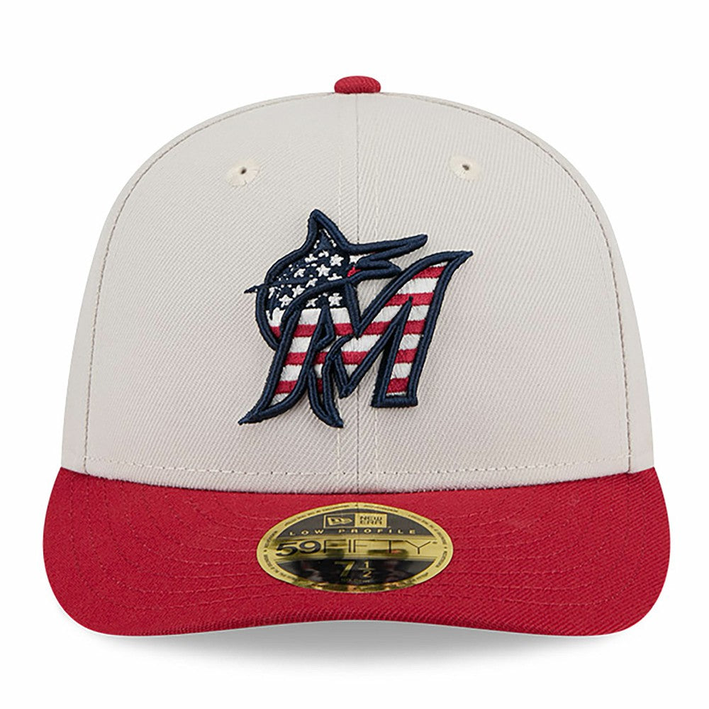 Miami Marlins New Era 2024 Fourth of July Low Profile 59FIFTY Fitted Hat - Khaki/Red Hats
