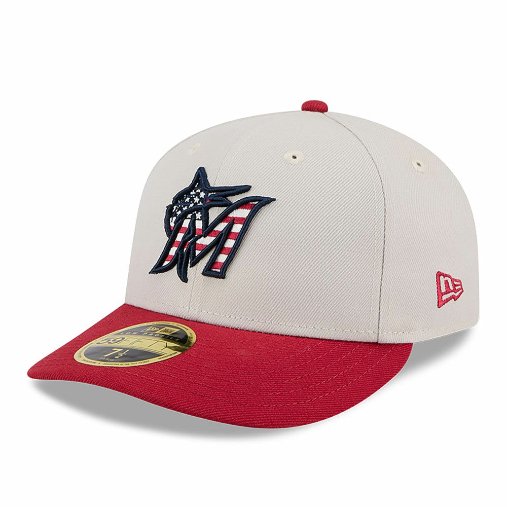 Miami Marlins New Era 2024 Fourth of July Low Profile 59FIFTY Fitted Hat - Khaki/Red Hats
