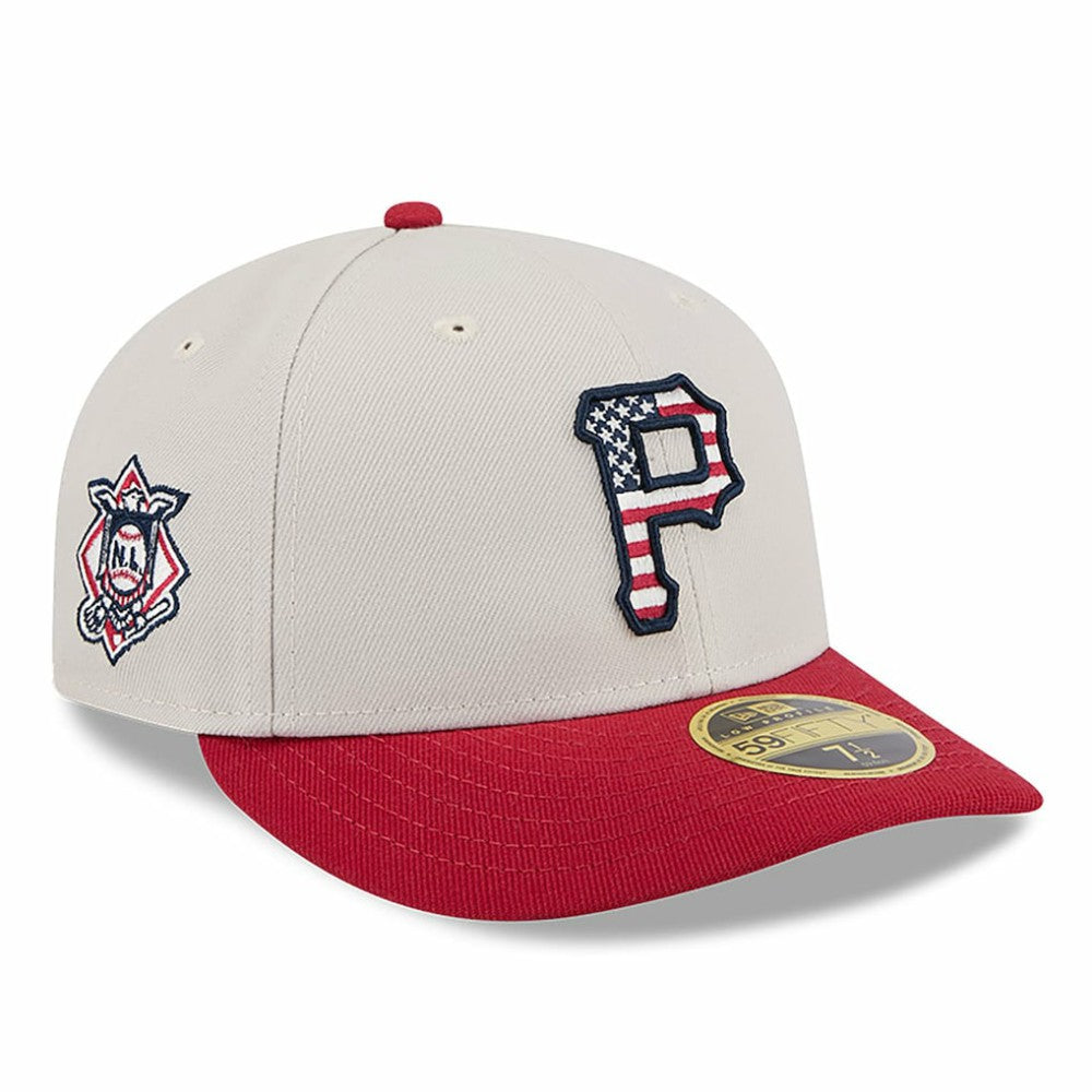 Pittsburgh Pirates New Era 2024 Fourth of July Low Profile 59FIFTY Fitted Hat - Khaki/Red Hats