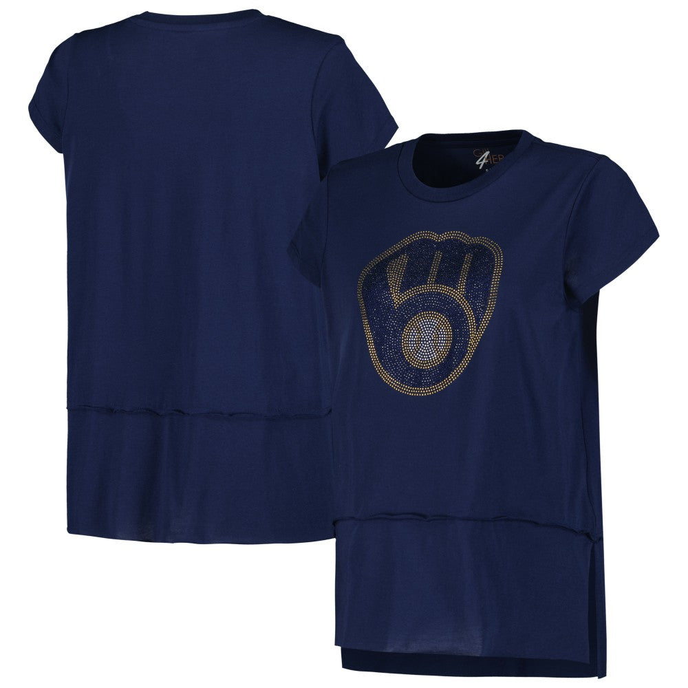 Milwaukee Brewers G-III 4Her by Carl Banks Women's Cheer Fashion T-Shirt - Navy T-shirts