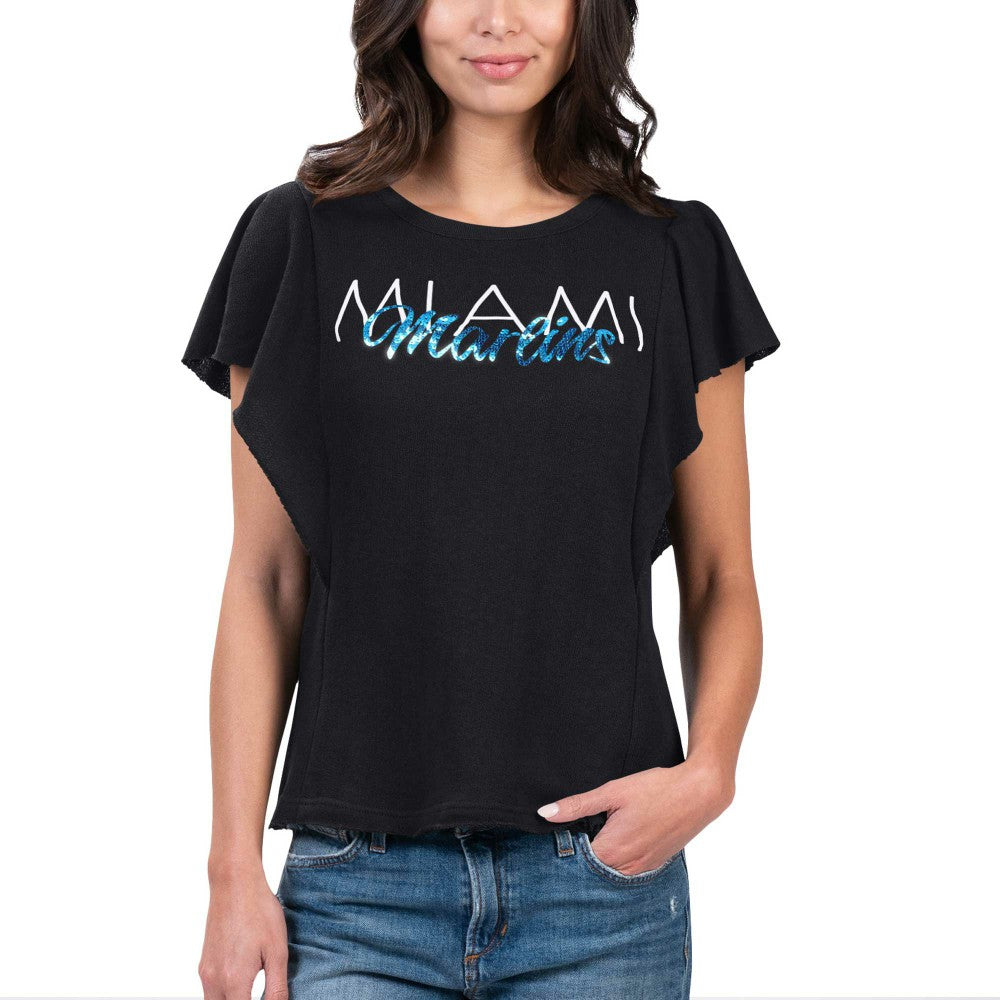 Miami Marlins G-III 4Her by Carl Banks Women's Crowd Wave T-Shirt - Black T-shirts