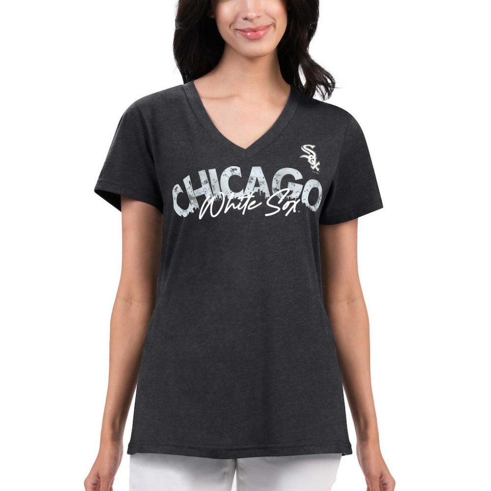 Chicago White Sox G-III 4Her by Carl Banks Women's Key Move V-Neck T-Shirt - Black T-shirts