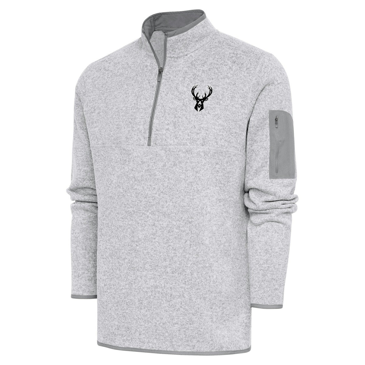 Milwaukee Bucks Antigua Metallic Logo Fortune Quarter-Zip Jacket Heather Gray
