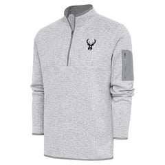 Milwaukee Bucks Antigua Metallic Logo Fortune Quarter-Zip Jacket Heather Gray