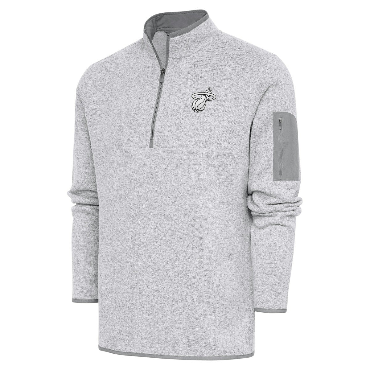 Miami Heat Antigua Metallic Logo Fortune Quarter-Zip Jacket Heather Gray