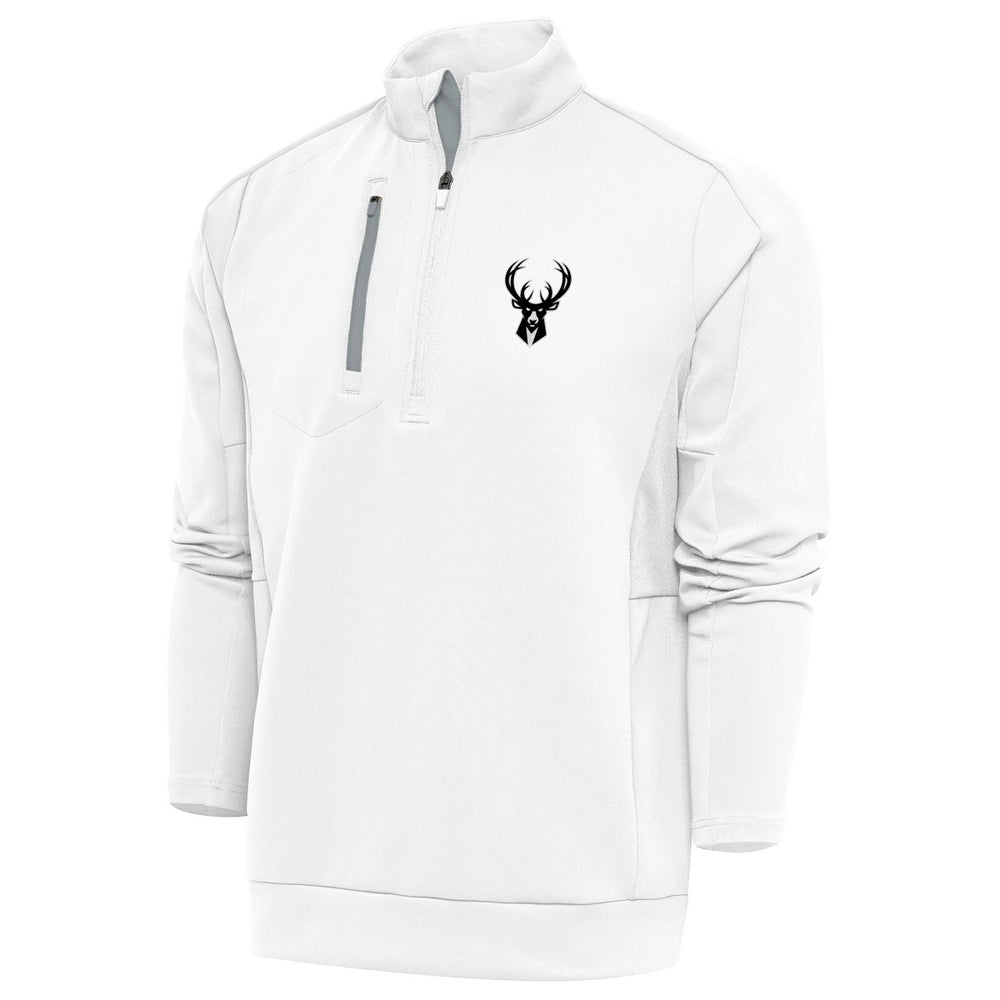 Milwaukee Bucks Antigua Metallic Logo Generation Quarter-Zip Top White