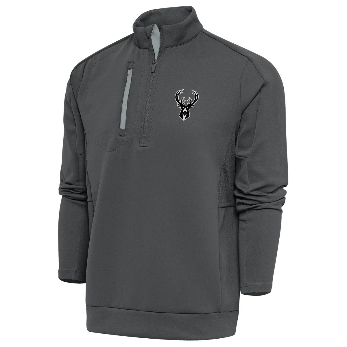 Milwaukee Bucks Antigua Metallic Logo Generation Quarter-Zip Top Pewter